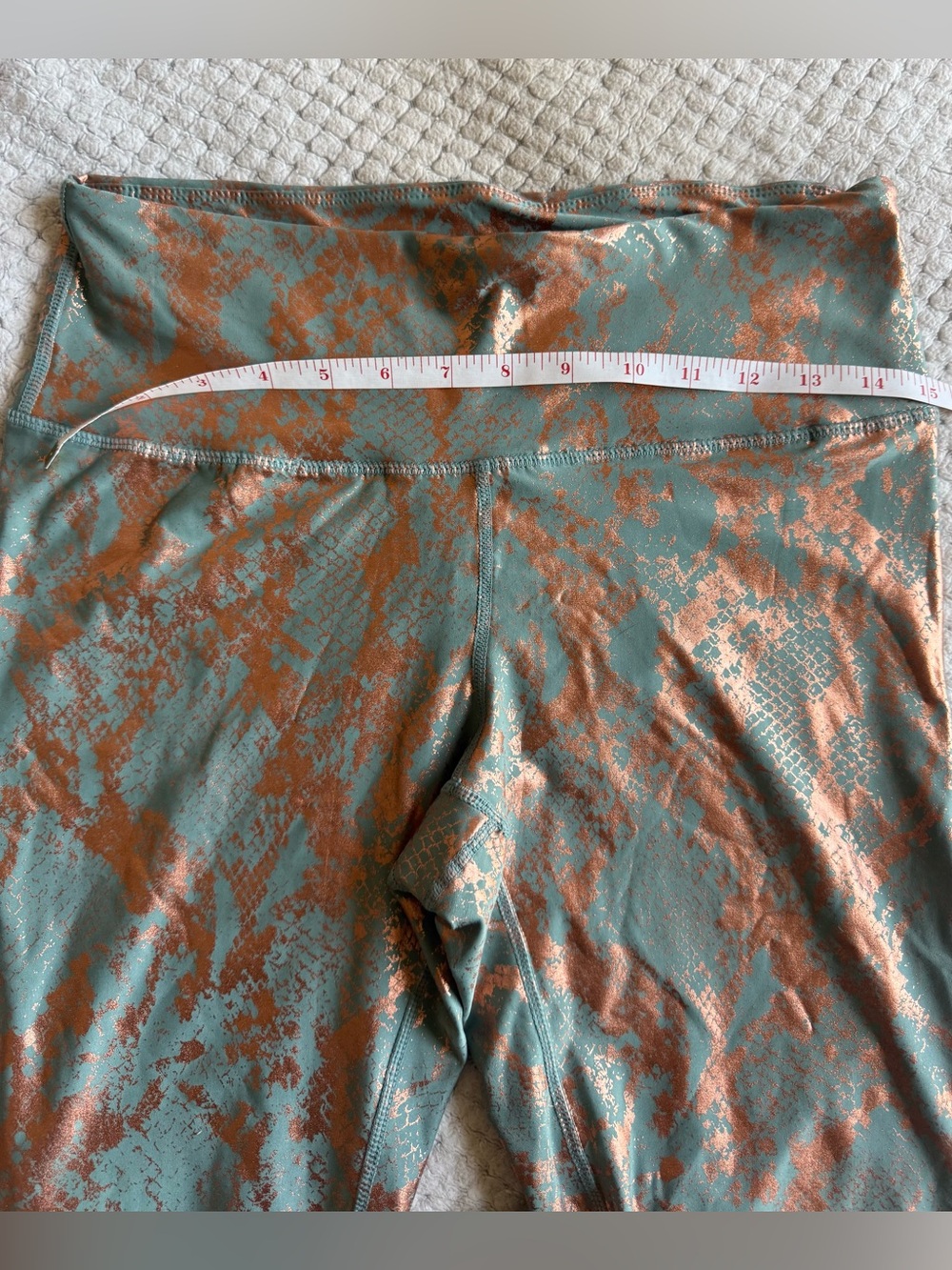 High-Rise Metallic Rose Gold & Teal Leggings - Picture 9 of 13
